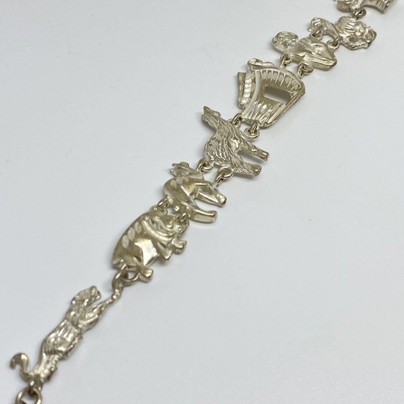 Vintage 925 Sterling Silver Animal Link Bracelet 7.5" - Picture 4 of 9